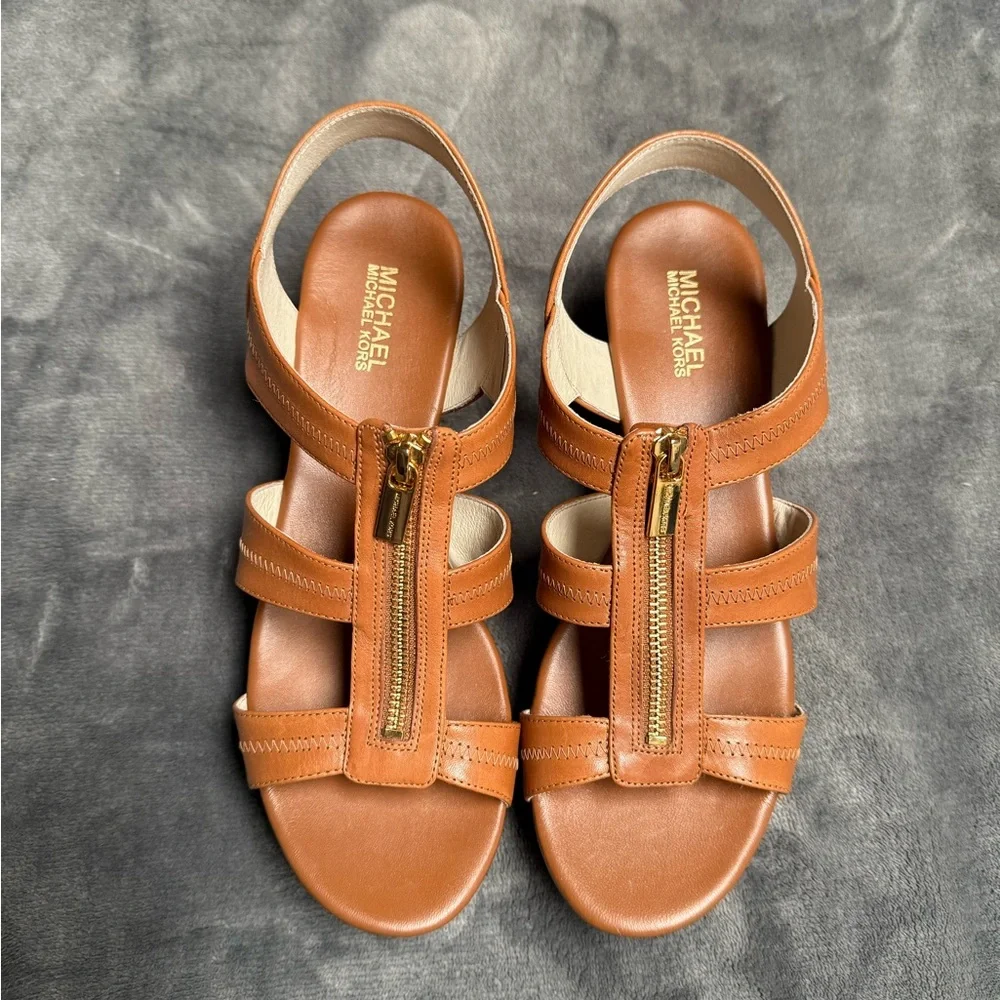 Michael Kors Berkeley Tan Platform Wedge Sandals Size 9.5